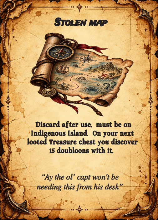 Stolen Map treasure card with artwork and game instructions